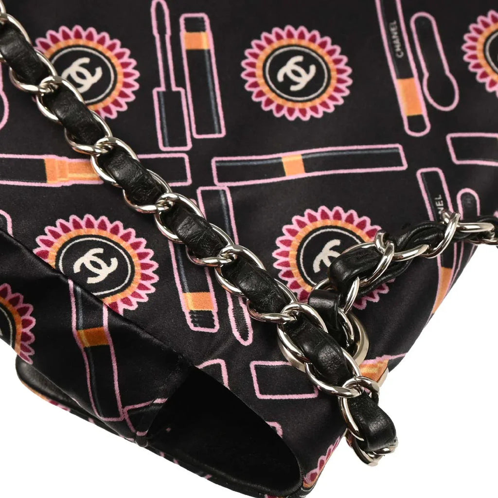Chanel Black Satin Lipstick Classic Single Flap Shoulder Bag