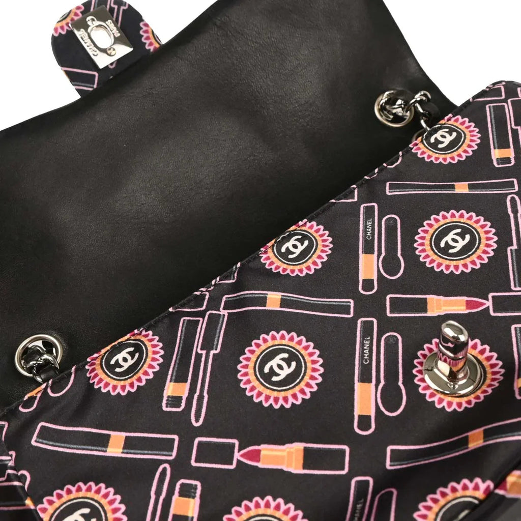 Chanel Black Satin Lipstick Classic Single Flap Shoulder Bag