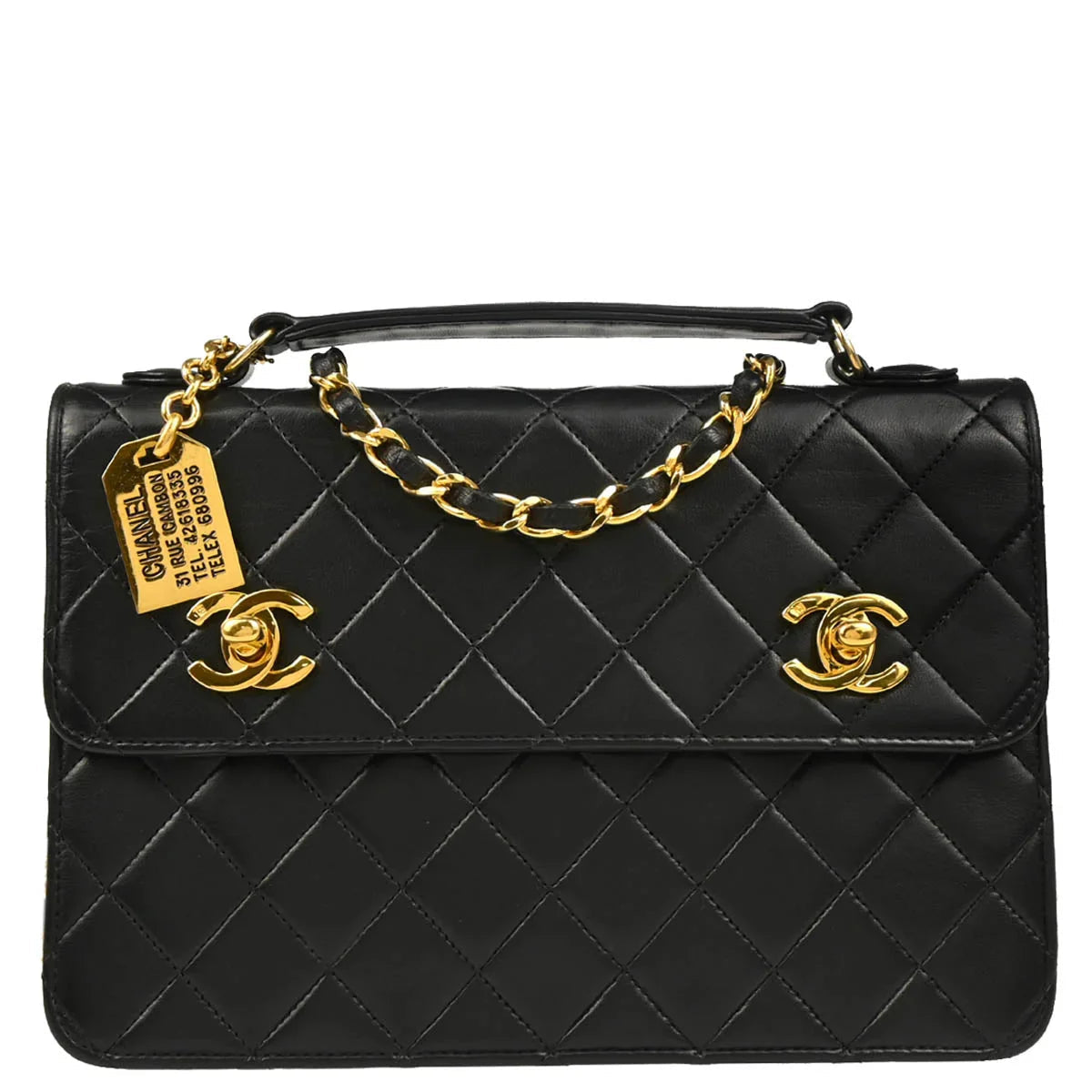 Chanel Black Lambskin Double Turnlock Shoulder Bag