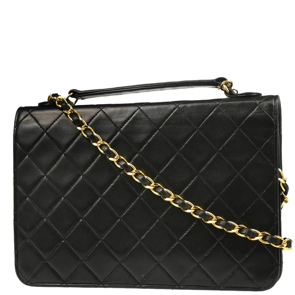 Chanel Black Lambskin Double Turnlock Shoulder Bag