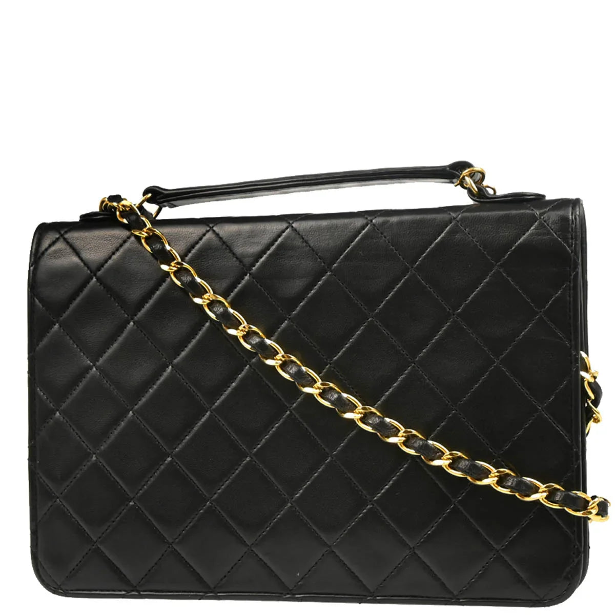 Chanel Black Lambskin Double Turnlock Shoulder Bag