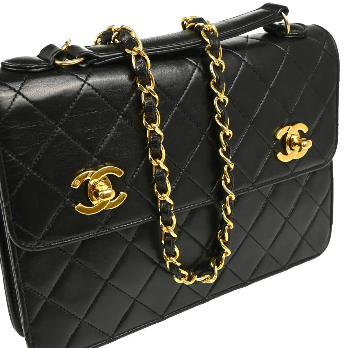 Chanel Black Lambskin Double Turnlock Shoulder Bag
