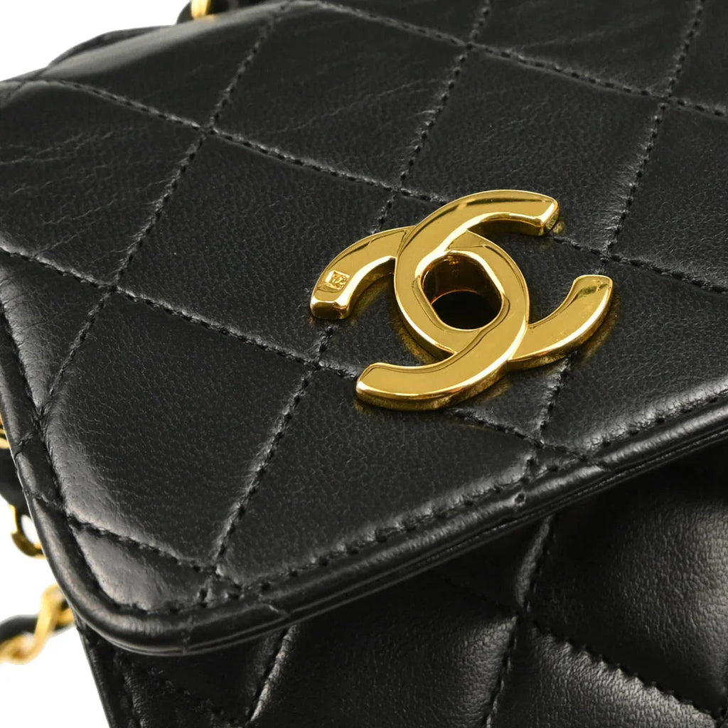 Chanel Black Lambskin Double Turnlock Shoulder Bag