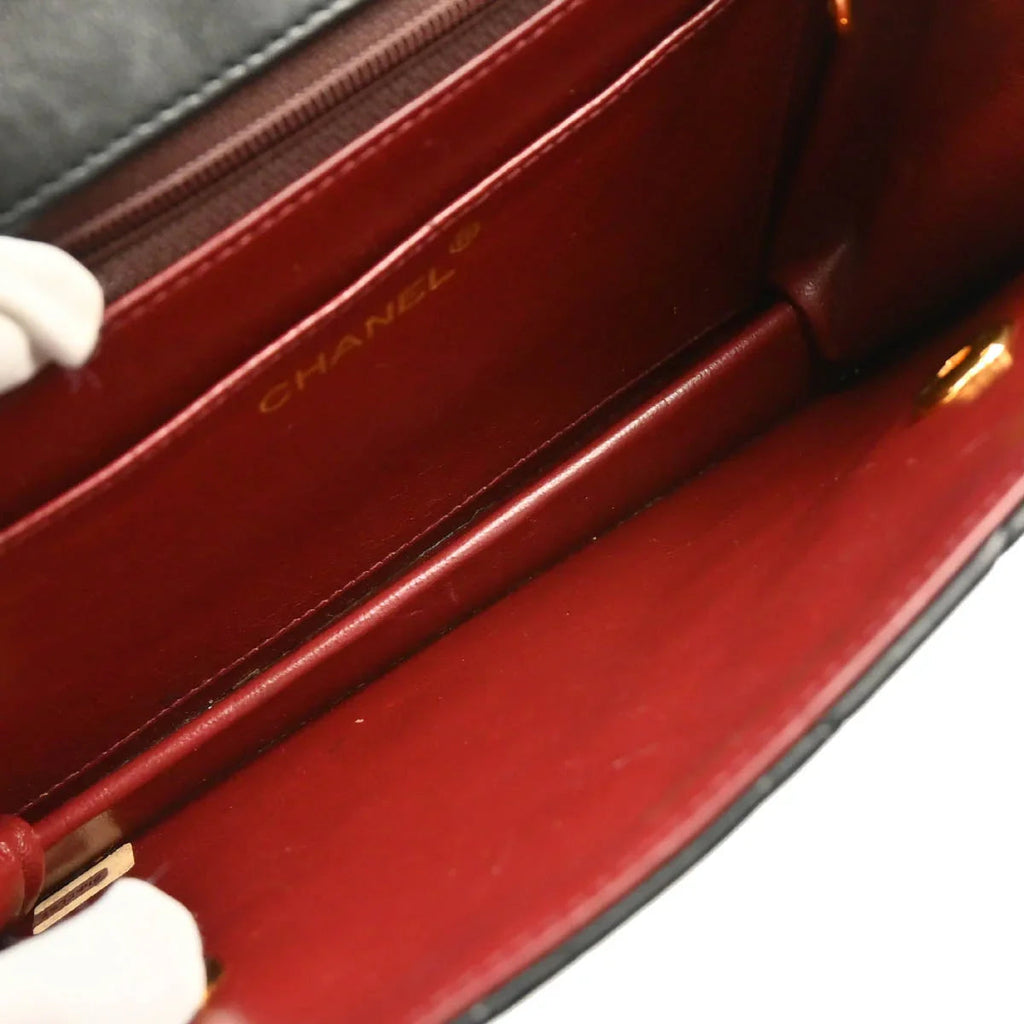 Chanel Black Lambskin Double Turnlock Shoulder Bag