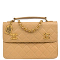 Chanel Beige Lambskin Double Turnlock Shoulder Bag