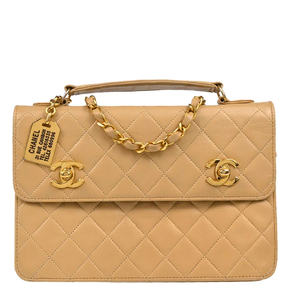 Chanel Beige Lambskin Double Turnlock Shoulder Bag
