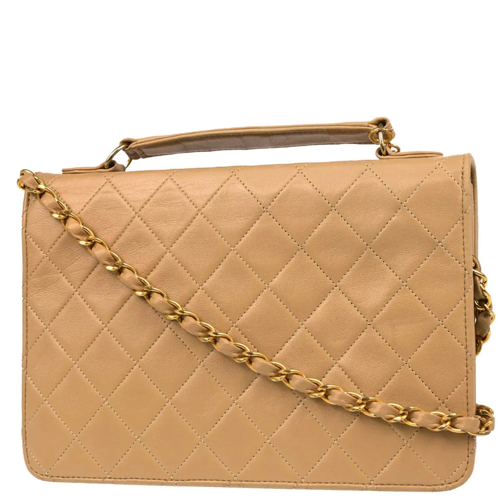 Chanel Beige Lambskin Double Turnlock Shoulder Bag