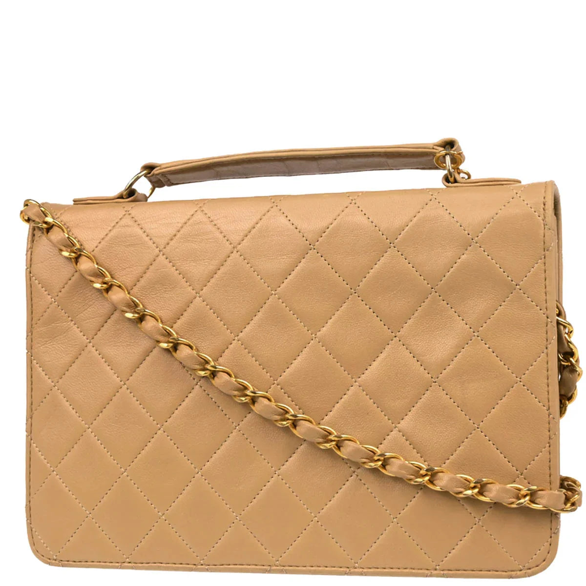 Chanel Beige Lambskin Double Turnlock Shoulder Bag