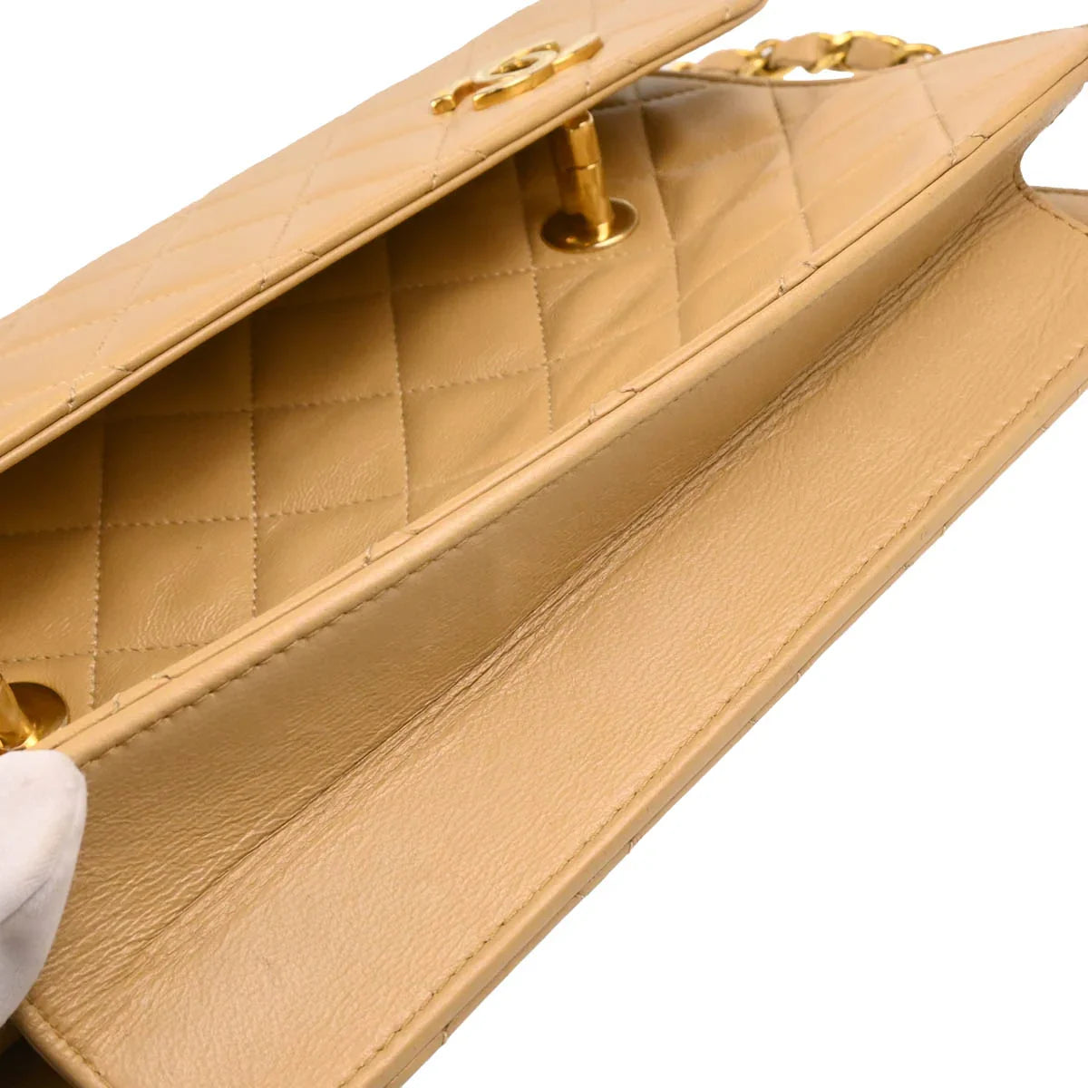 Chanel Beige Lambskin Double Turnlock Shoulder Bag