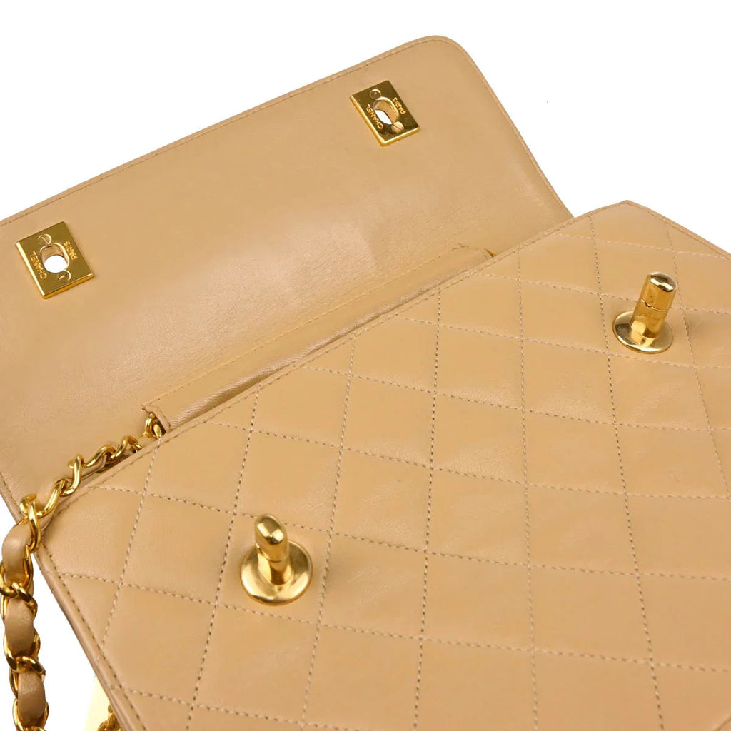 Chanel Beige Lambskin Double Turnlock Shoulder Bag