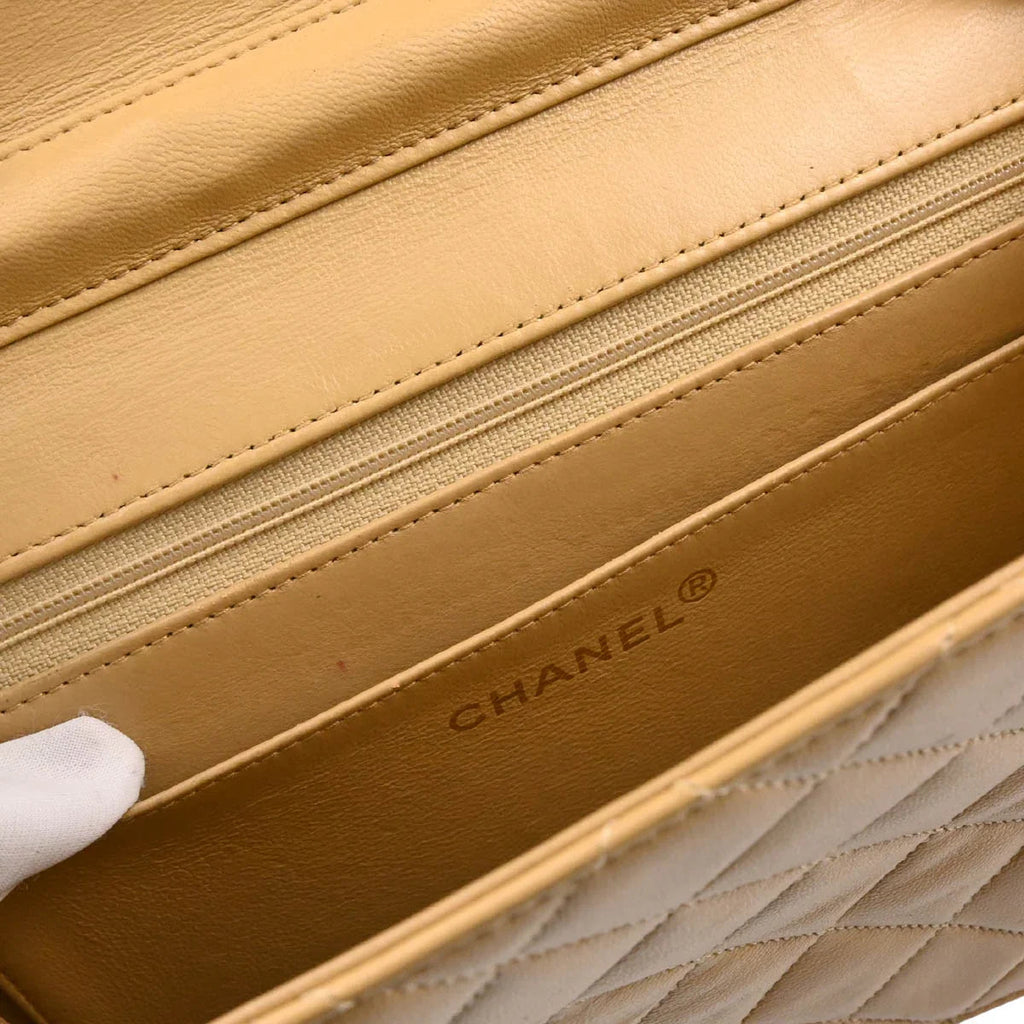 Chanel Beige Lambskin Double Turnlock Shoulder Bag