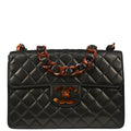 Chanel 1994-1996 Black Lambskin Jumbo Classic Flap Shoulder Bag
