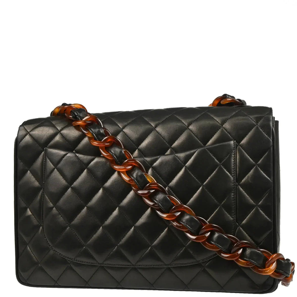 Chanel 1994-1996 Black Lambskin Jumbo Classic Flap Shoulder Bag