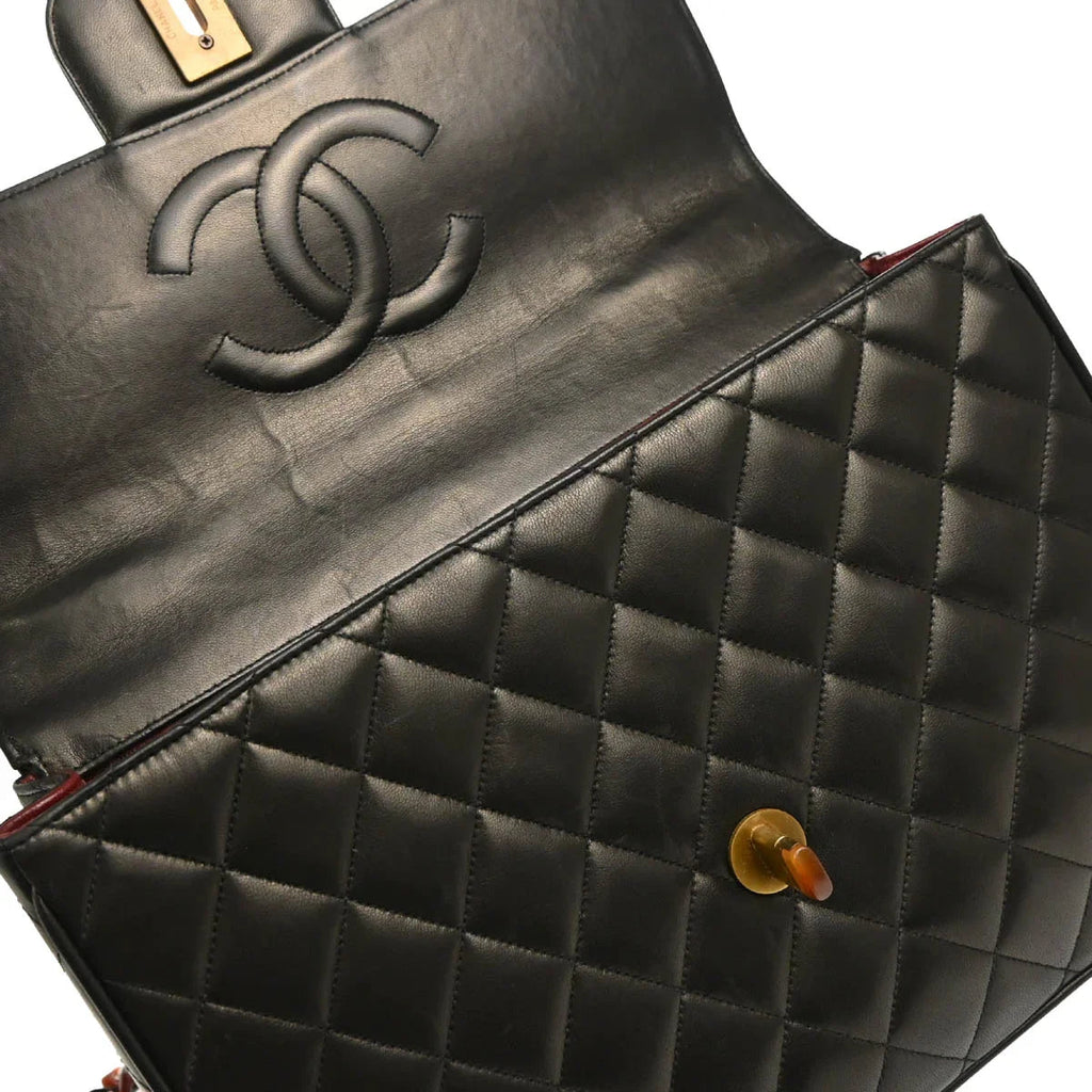 Chanel 1994-1996 Black Lambskin Jumbo Classic Flap Shoulder Bag