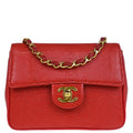 Chanel * Red Lizard Mini Classic Square Flap Shoulder Bag