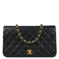 Chanel 2001-2003 Black Lambskin Turnlock Small Full Flap Shoulder Bag