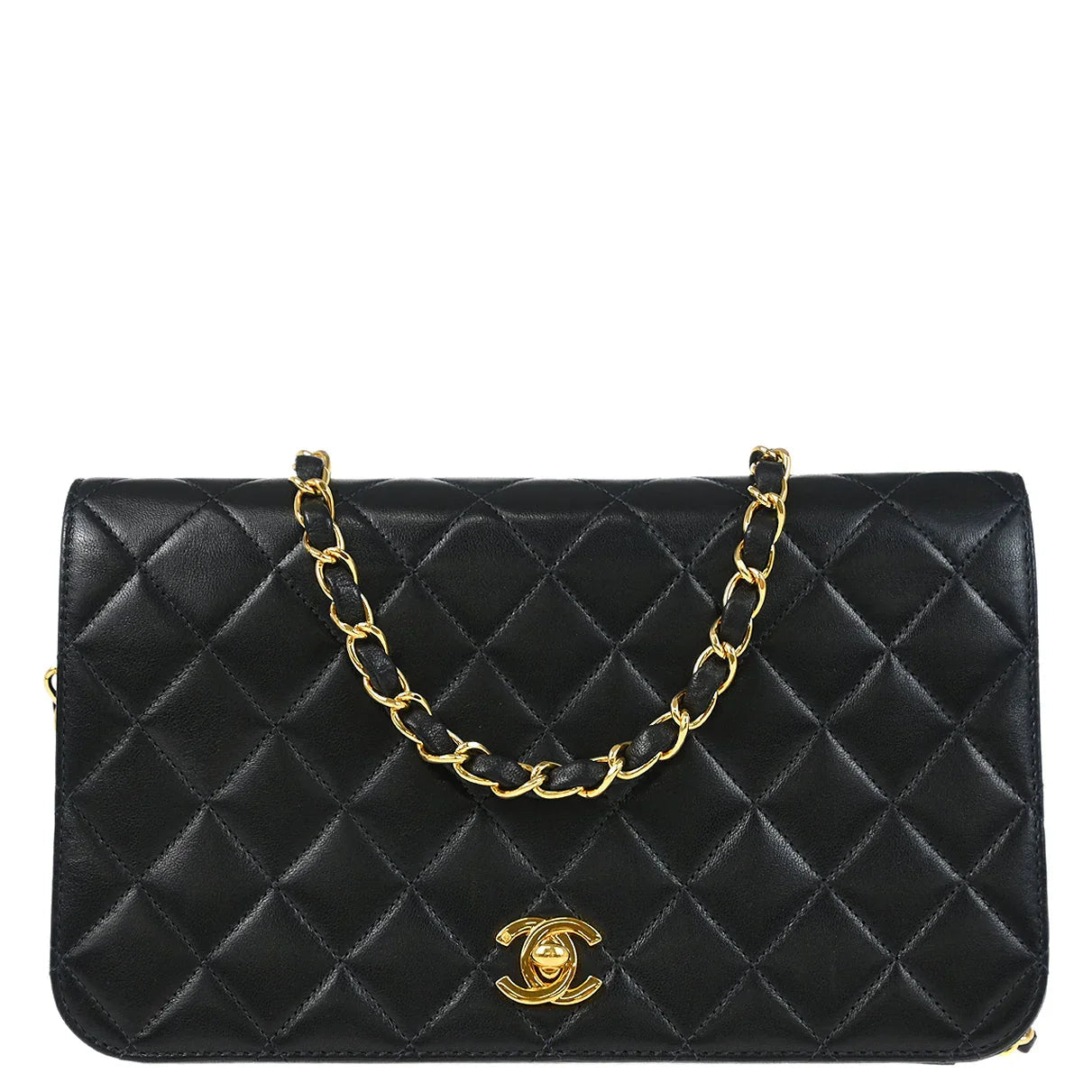 Chanel 2001-2003 Black Lambskin Turnlock Small Full Flap Shoulder Bag
