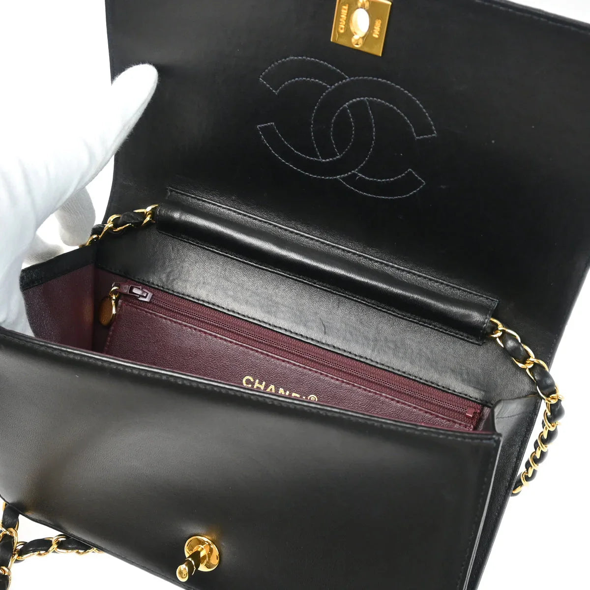 Chanel 2001-2003 Black Lambskin Turnlock Small Full Flap Shoulder Bag