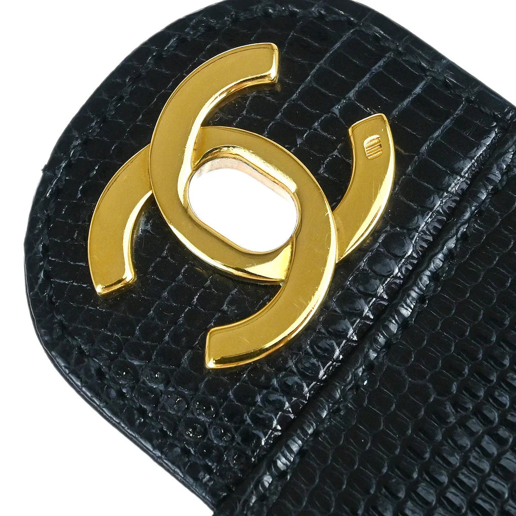 Chanel *Black Lizard Mini Classic Square Flap Shoulder Bag
