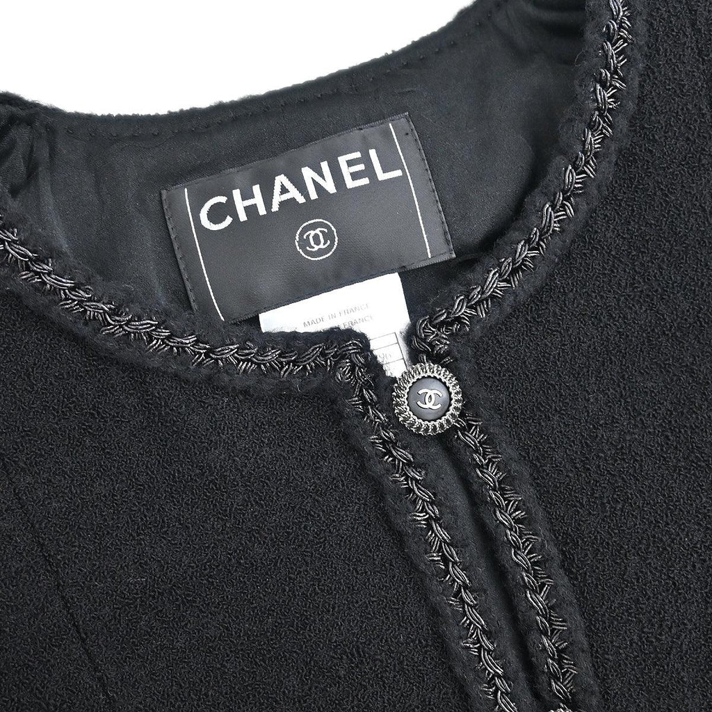 Chanel 2008 Little Black Line Single Breasted Collarless Jacket Black #36