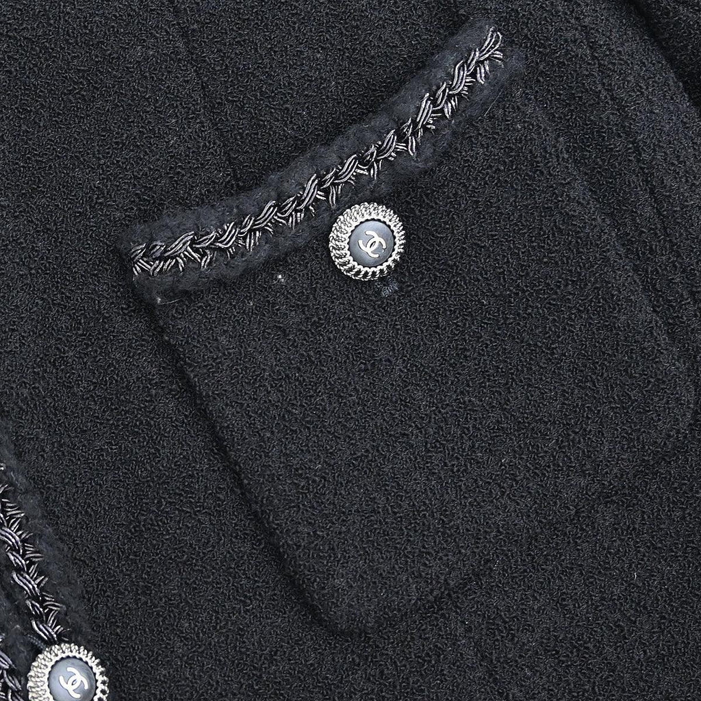 Chanel 2008 Little Black Line Single Breasted Collarless Jacket Black #36