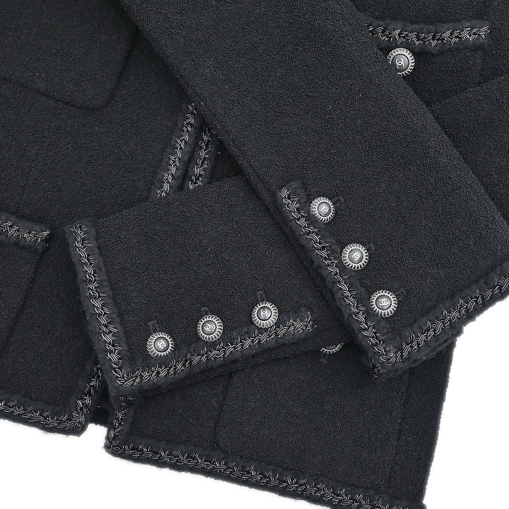 Chanel 2008 Little Black Line Single Breasted Collarless Jacket Black #36