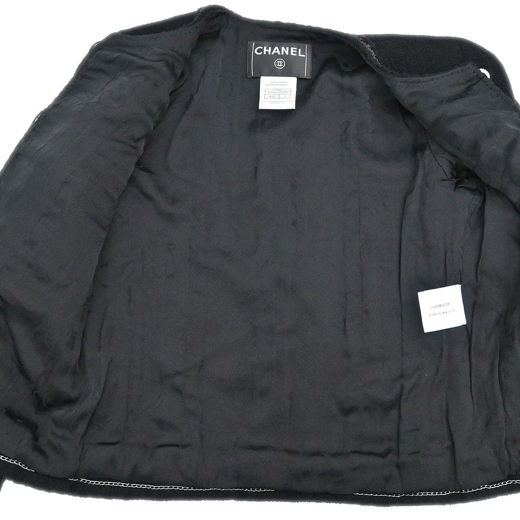 Chanel 2008 Little Black Line Single Breasted Collarless Jacket Black #36