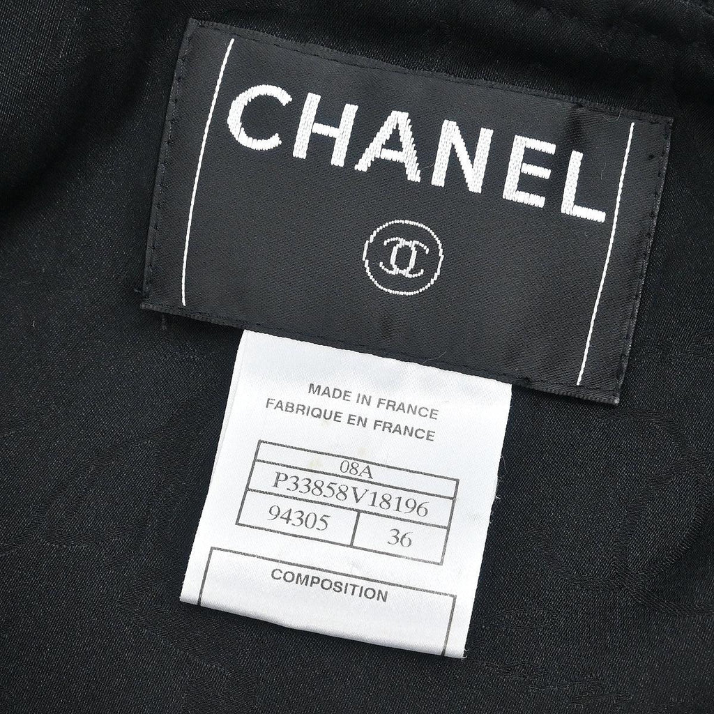 Chanel 2008 Little Black Line Single Breasted Collarless Jacket Black #36