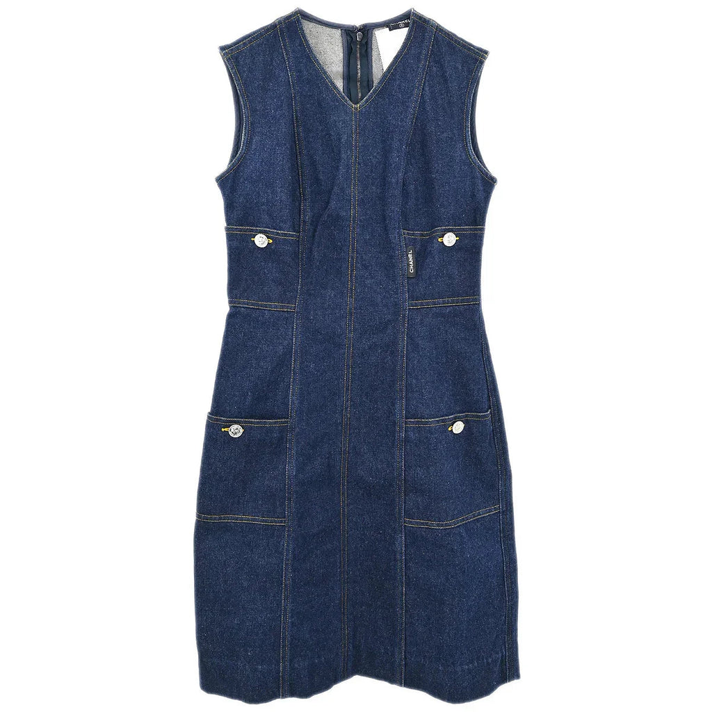 Chanel Denim Sleeveless Dress Indigo #36