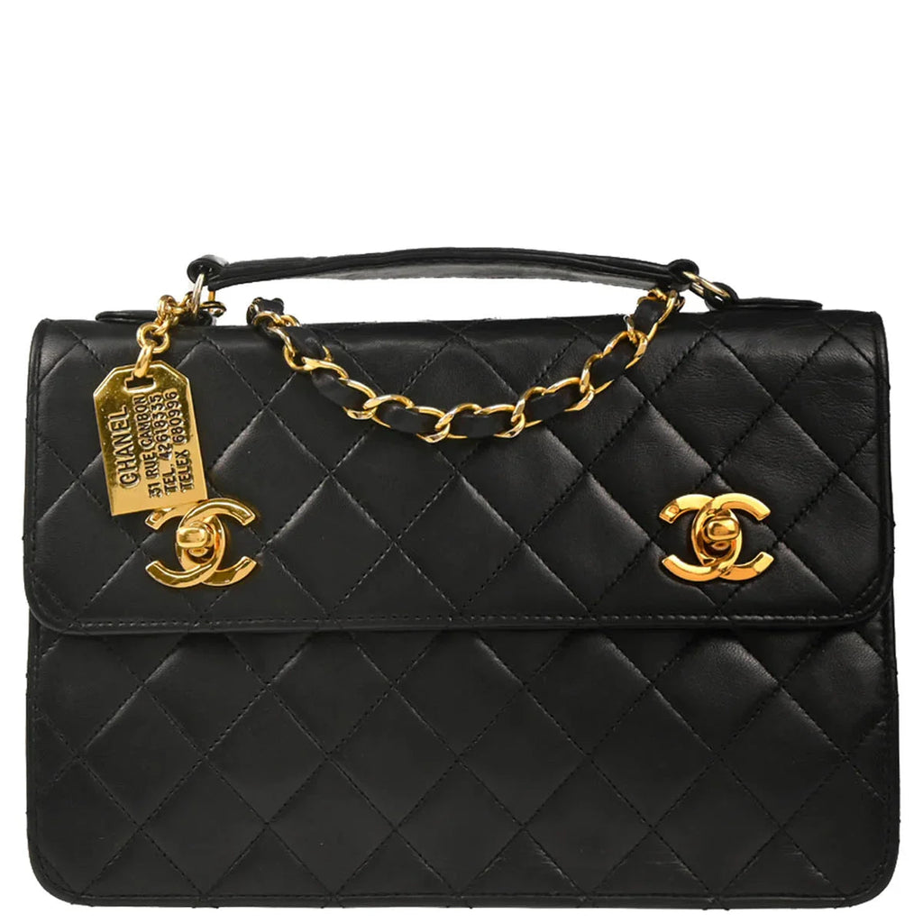 Chanel Black Lambskin Double Turnlock Shoulder Bag