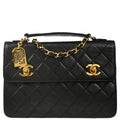 Chanel Black Lambskin Double Turnlock Shoulder Bag