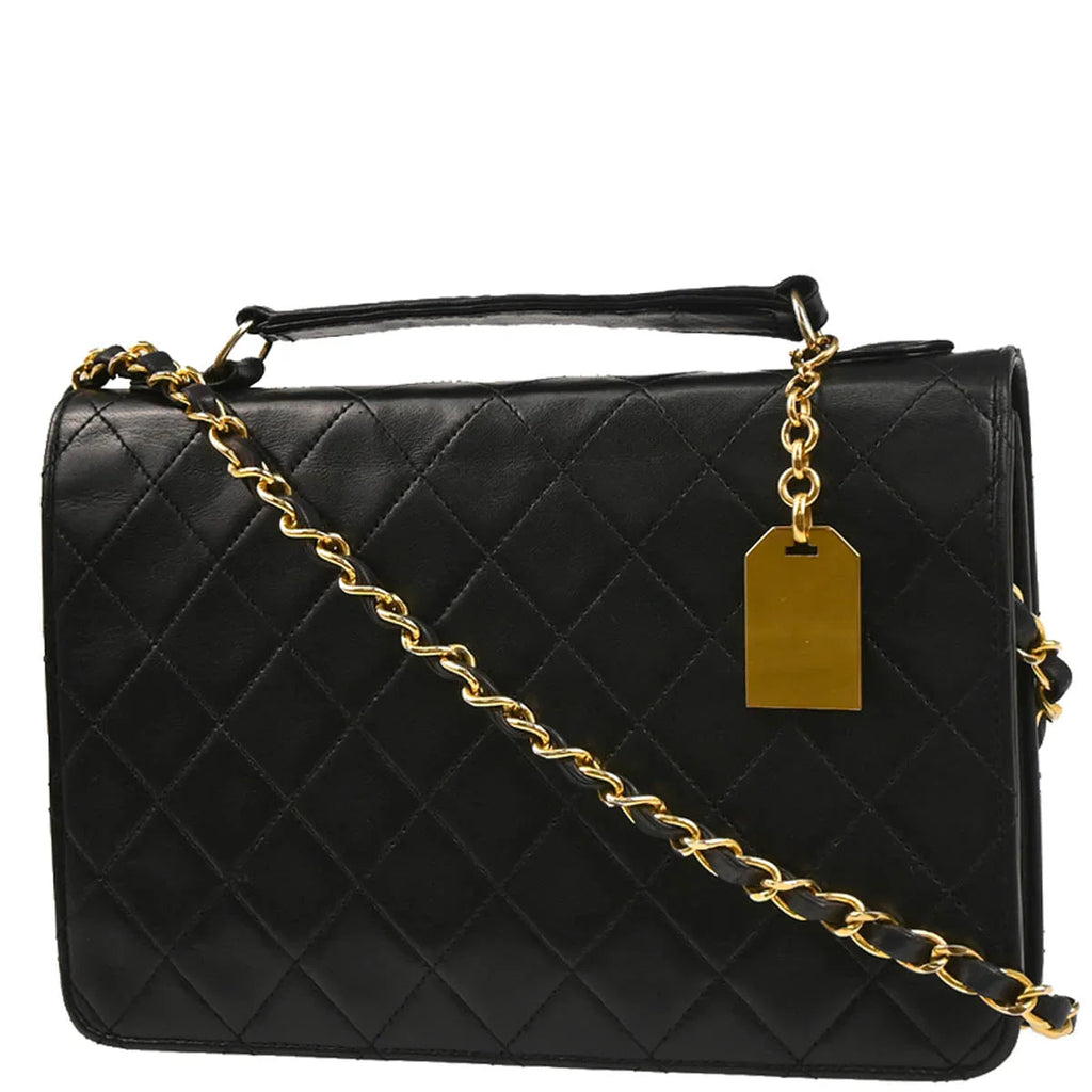 Chanel Black Lambskin Double Turnlock Shoulder Bag