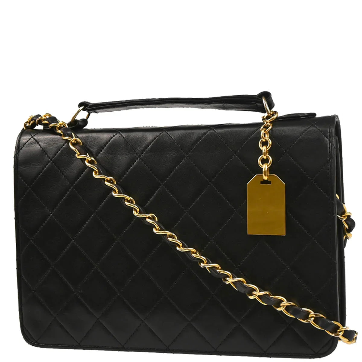 Chanel Black Lambskin Double Turnlock Shoulder Bag