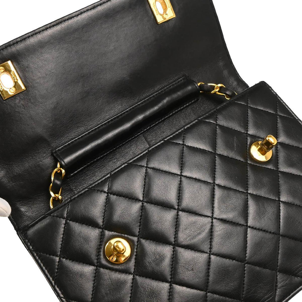 Chanel Black Lambskin Double Turnlock Shoulder Bag