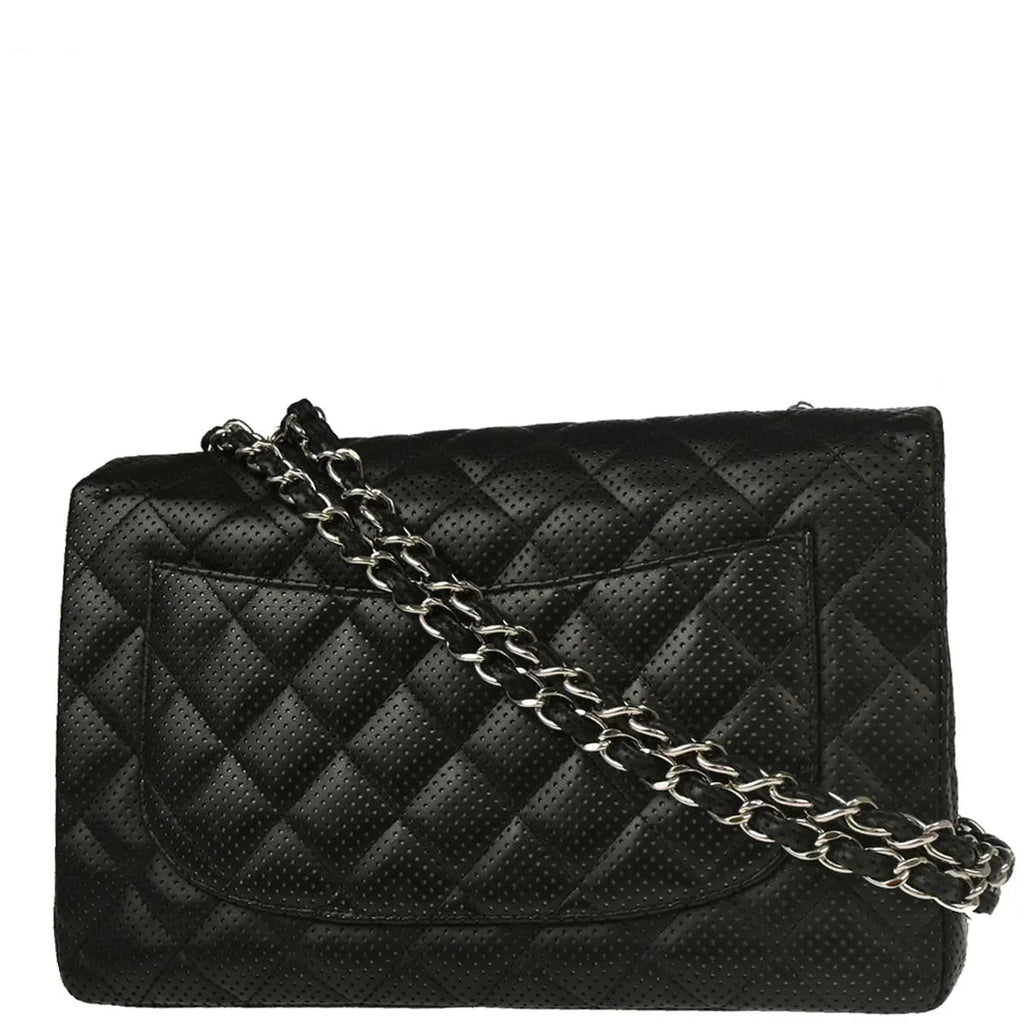 Chanel Black Perforated Lambskin Jumbo Classic Flap Shoulder Bag