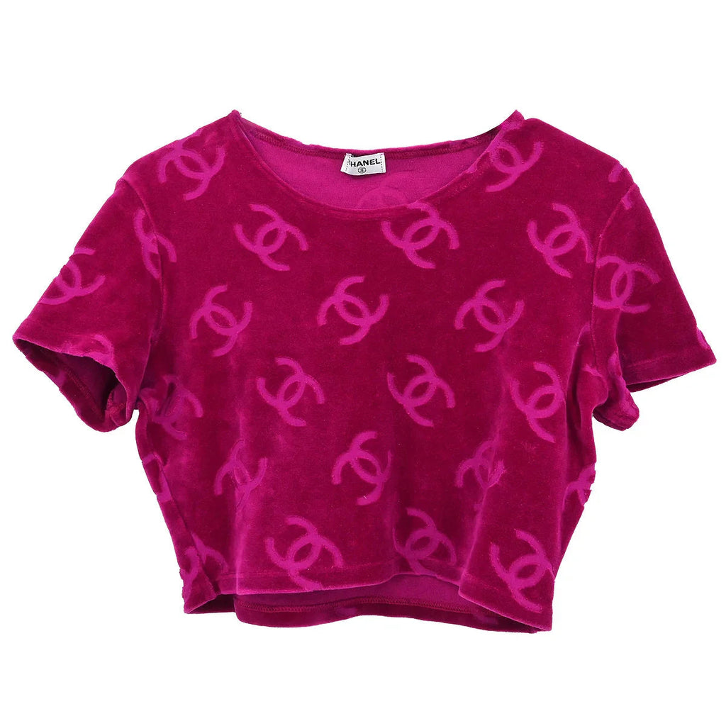 Chanel Short Sleeve Top Pink Velour #42