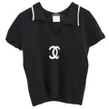 Chanel 2001 Short Sleeve Sweater Knit Top Black #42