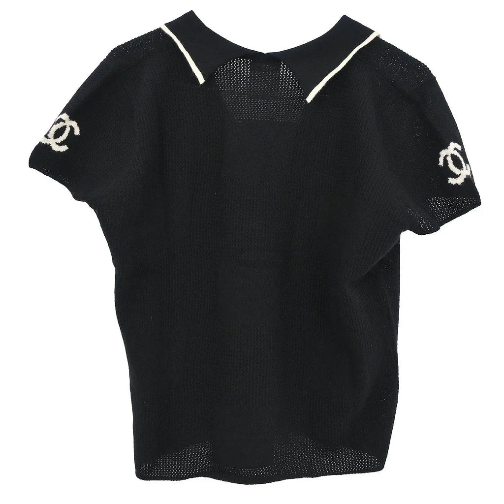 Chanel 2001 Short Sleeve Sweater Knit Top Black #42