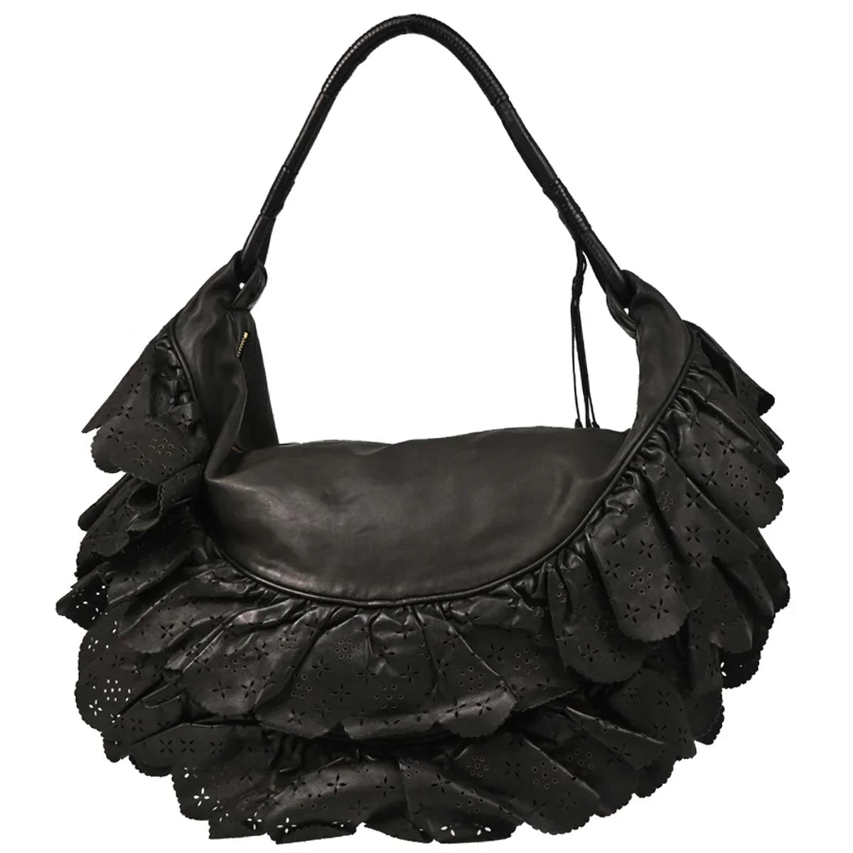 Christian Dior 2007 Black Leather Gypsy Ruffle Hobo Handbag