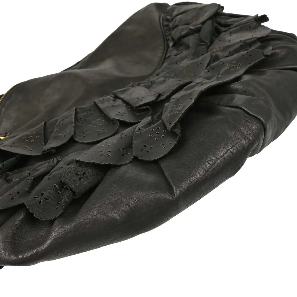 Christian Dior 2007 Black Leather Gypsy Ruffle Hobo Handbag