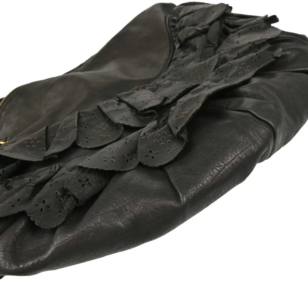 Christian Dior 2007 Black Leather Gypsy Ruffle Hobo Handbag