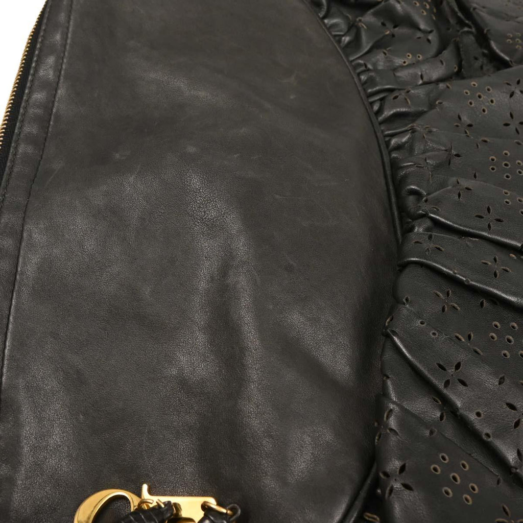 Christian Dior 2007 Black Leather Gypsy Ruffle Hobo Handbag