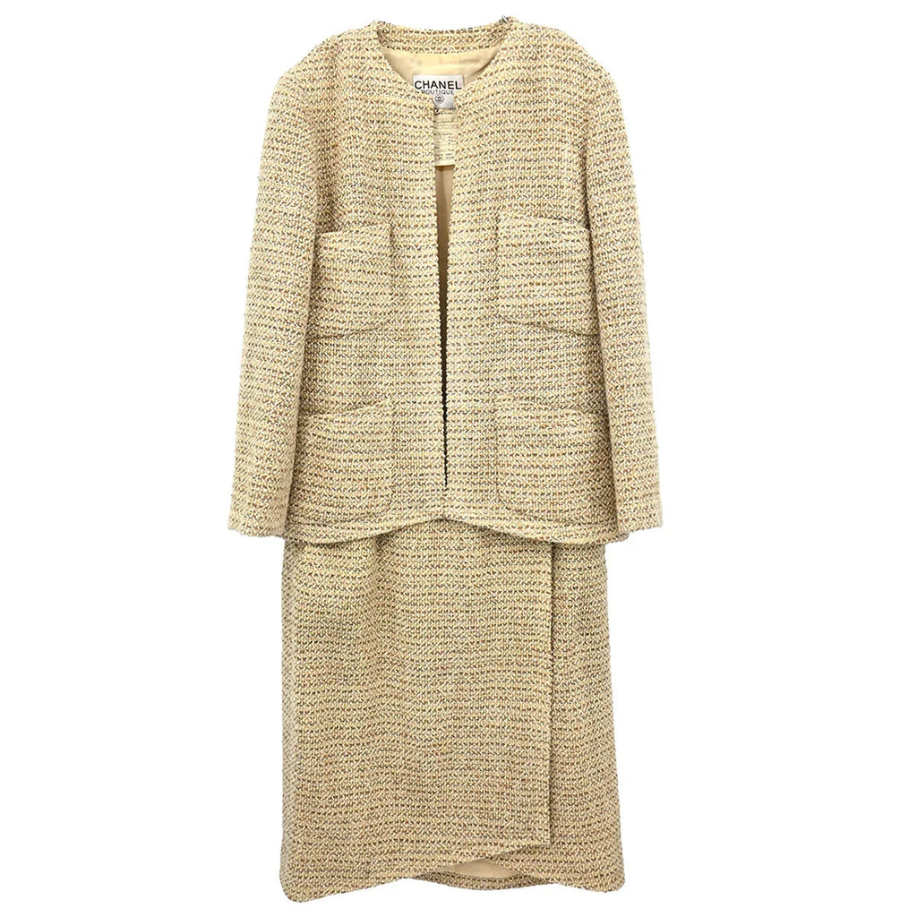 Chanel Setup Suit Jacket Skirt Beige #36