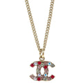 Chanel Gold Mini CC Pendant Necklace Rhinestone 04A