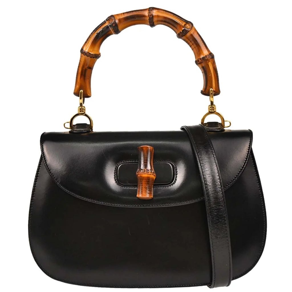 Gucci Black Bamboo 2way Shoulder Handbag