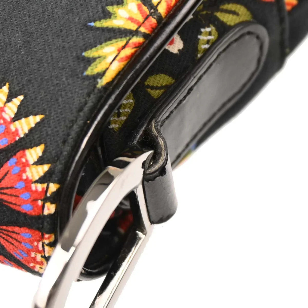 Christian Dior 2002 Black Canvas Floral Saddle Handbag