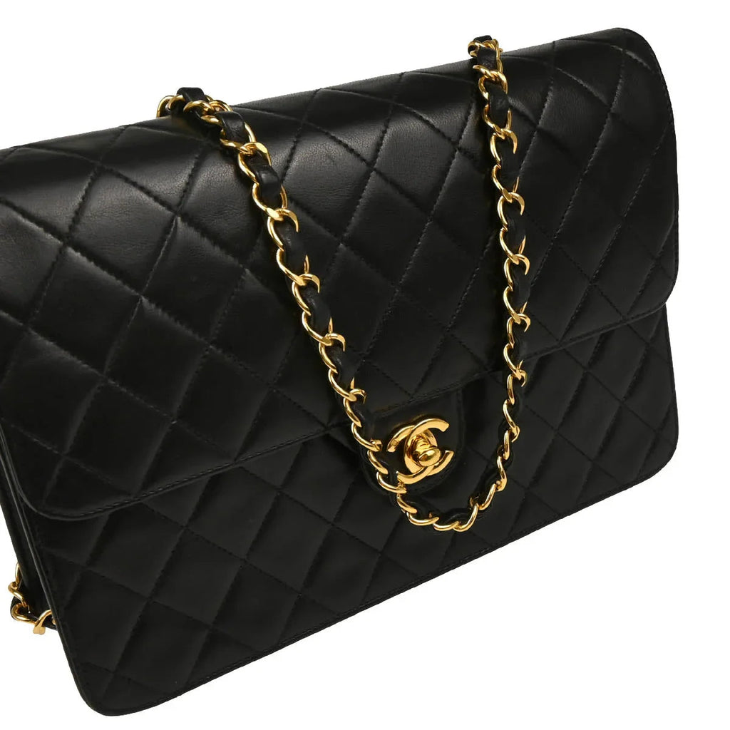 Chanel 2000-2001 Black Lambskin Turnlock Medium Half Flap Shoulder Bag