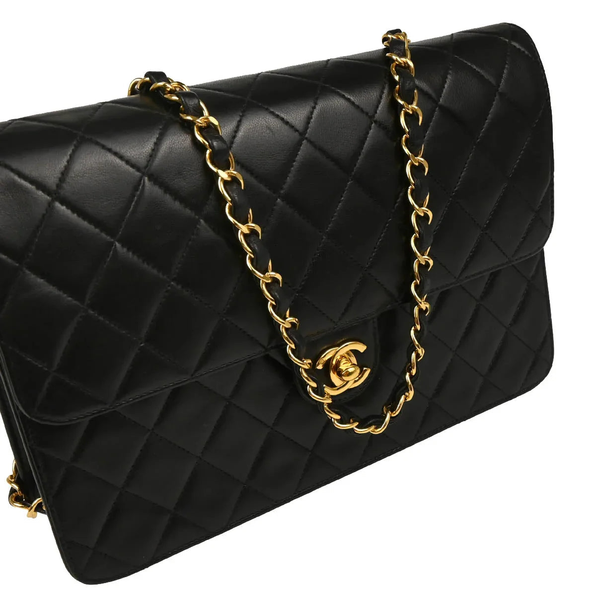 Chanel 2000-2001 Black Lambskin Turnlock Medium Half Flap Shoulder Bag