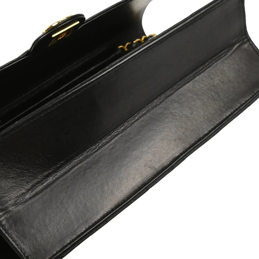 Chanel 2000-2001 Black Lambskin Turnlock Medium Half Flap Shoulder Bag