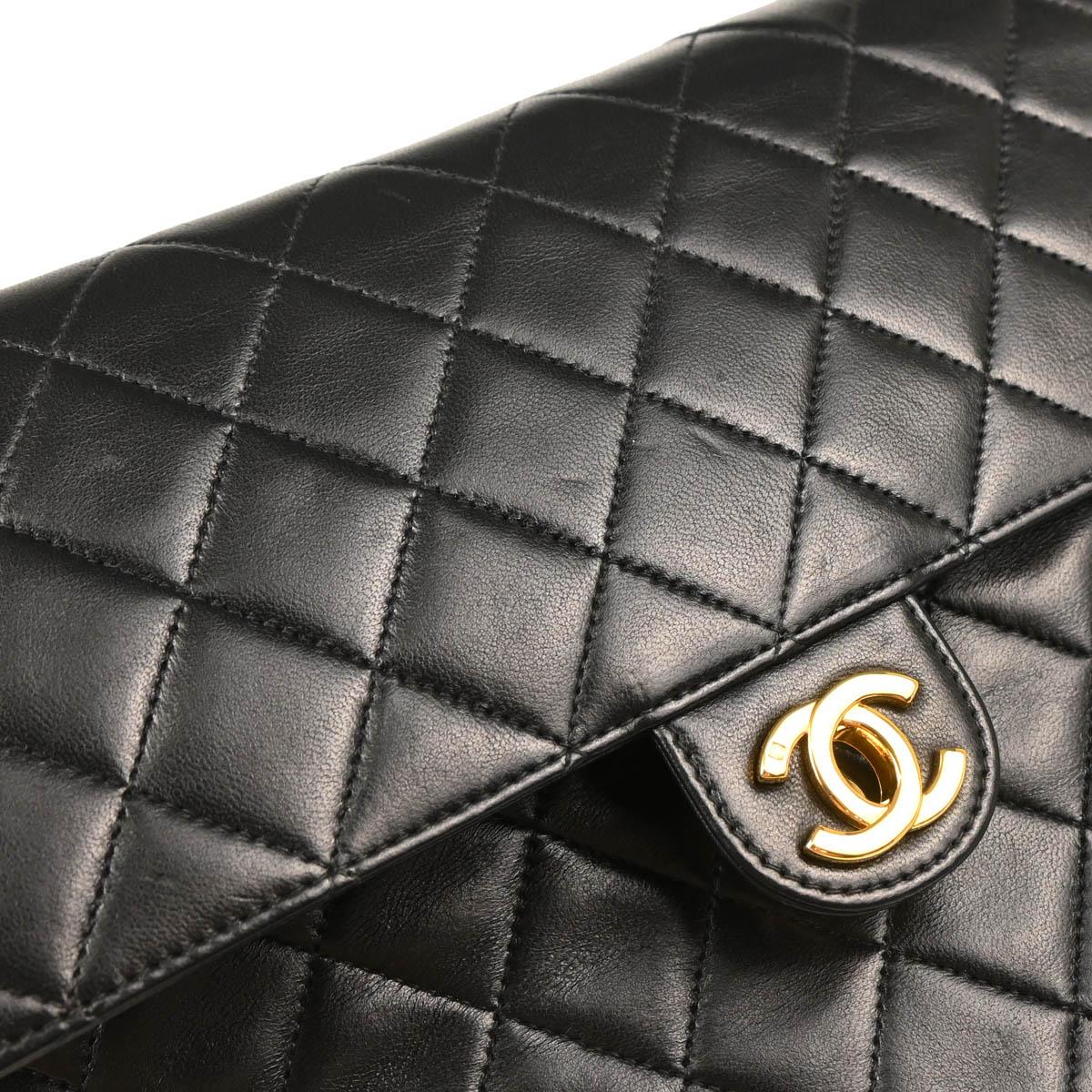 Chanel 2000-2001 Black Lambskin Turnlock Medium Half Flap Shoulder Bag